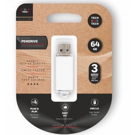 Pendrive 64GB Tech One Tech Basic USB 2.0/ Blanco_0