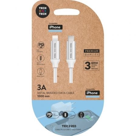 Cabo Lightning Tech One Tech TEC2203 / Blanco / USB Tipo-C Macho / 1m