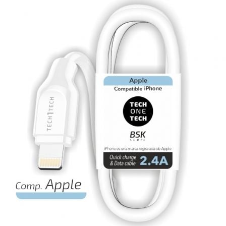 Cable USB 2.0 Lightning Tech One Tech TEC2902/ Lightning Macho - USB Macho/ 1m/ Blanco_0