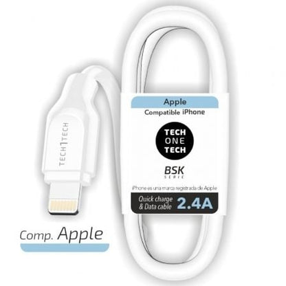 Cable USB 2.0 Lightning Tech One Tech TEC2902/ Lightning Macho - USB Macho/ 1m/ Blanco_0