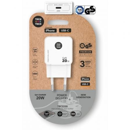 Cargador de Pared GaN Tech One Tech GaN TEC2220/ 1xUSB Tipo-C/ 20W/ Blanco_0