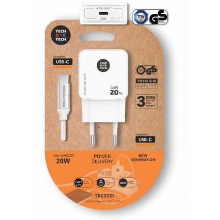 Cargador de Pared Tech One Tech TEC2221/ 1xUSB Tipo-C + Cable USB Tipo-C/ 20W/ Blanco_0