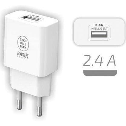 Cargador de Pared Tech One Tech TEC2904/ 1xUSB/ 2.4A/ Blanco_0