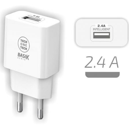 Cargador de Pared Tech One Tech TEC2904/ 1xUSB/ 2.4A/ Blanco_0