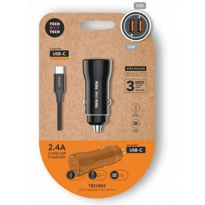 Cargador de Coche Tech One Tech TEC2803/ 2xUSB + Cable USB Tipo-C/ 12W_0