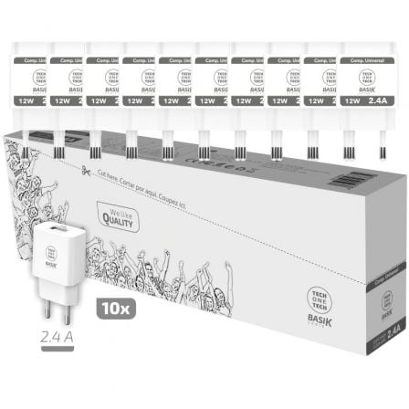 Pack 10 Cargadores de Pared Tech One Tech Basik TEC2954/ 1xUSB/ 12W_0