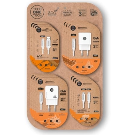 Expositor de Cargadores GaN y Cables Tech One Tech EKO 400801/ 4 ganchos/ Incluye 16 Productos_0