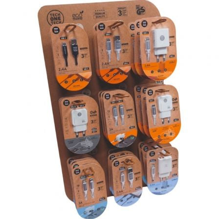 Expositor de Cargadores GaN y Cables Tech One Tech EKO 400903/ 9 ganchos/ Incluye 27 Productos_0