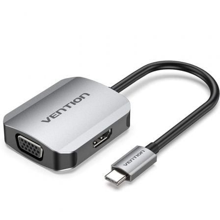 Conversor Vention TDIHB/ USB Tipo-C Macho/ VGA Hembra - HDMI Hembra/ 15cm/ Plata_0