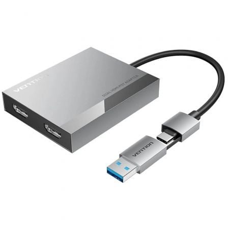Conversor Vention ACXHB/ USB Tipo-C Macho/ USB Macho - 2x HDMI Hembra/ 15cm/ Gris_0