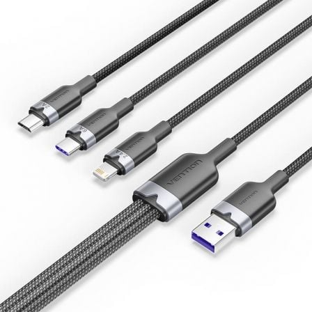 Cable USB 2.0 Lightning Vention CTPBG/ USB Macho/ USB Tipo-C Macho - MicroUSB Macho - Lightning Macho/ 1.5m/ Negro_0