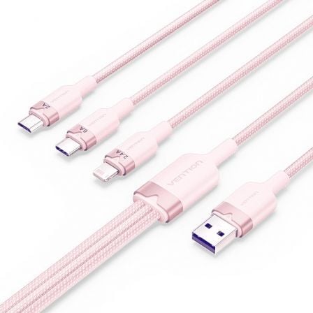 Cable USB 2.0 Lightning Vention CTPPG/ USB Macho/ USB Tipo-C Macho - MicroUSB Macho - Lightning Macho/ 1.5m/ Rosa_0