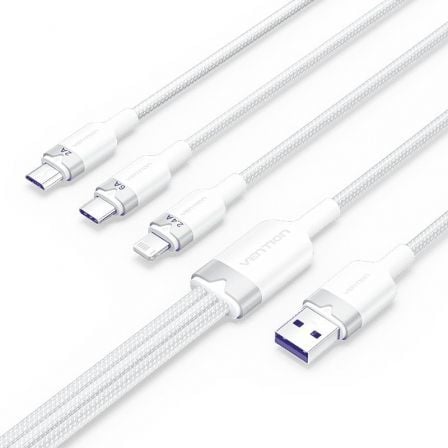 Cable USB 2.0 Lightning Vention CTRWG/ USB Macho/ USB Tipo-C Macho - MicroUSB Macho - Lightning Macho/ 1.5m/ Blanco_0