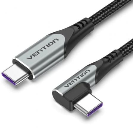 Cable USB 2.0 Tipo-C 90º Vention TAKHD/ USB Tipo-C Macho - USB Tipo-C Macho/ Hasta 100W/ 480Mbps/ 50cm/ Gris_0