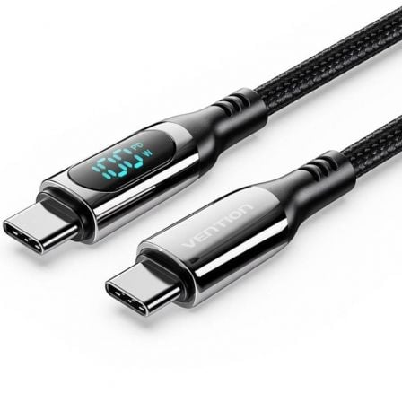 Cabo USB 2.0 Tipo-C Vention TAYBAV / Preto / 5A 100W 1.2m com Pantalla LED