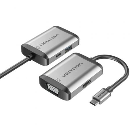 Conversor Vention TFAHB/ 1xUSB/ 1xHDMI/ 1xVGA/ 1xUSB Tipo-C PD/ 15cm/ Gris_0
