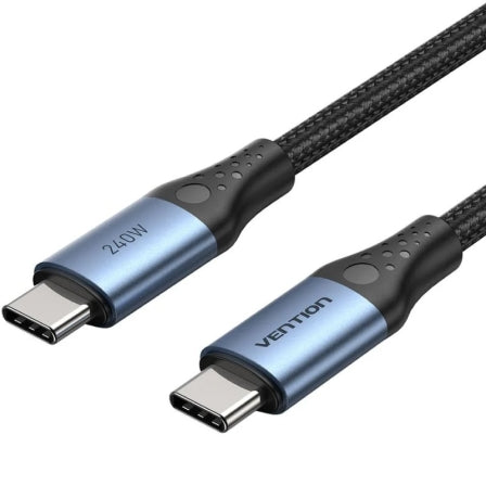 Cable USB 2.0 Tipo-C 5A Vention TREBF/ USB Tipo-C Macho - USB Tipo-C Macho/ Hasta 240W/ 480Mbps/ 1m/ Azul y Negro_0