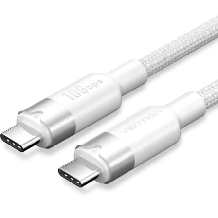 Cable USB 3.2 Tipo-C 5A Vention TRGWF/ USB Tipo-C Macho - USB Tipo-C Macho/ Hasta 100W/ 10Gbps/ 1m/ Blanco_0