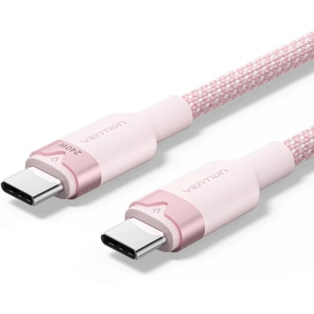 Cable USB 2.0 Tipo-C 5A Vention TRIPH/ USB Tipo-C Macho - USB Tipo-C Macho/ Hasta 240W/ 480Mbps/ 2m/ Rosa_0