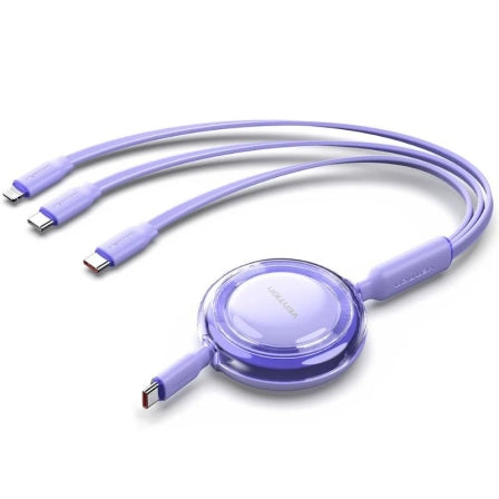 Cable USB Tipo-C 2.0 5A Vention TRJVBE/ USB Tipo-C Macho - 3x USB Tipo-C Macho/ Hasta 100W/ 480Mbps/ 1.1m/ Morado_0