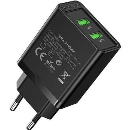 Cargador de Pared Vention FBAB0-EU/ 2xUSB/ 18W/ Negro_0
