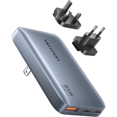 Cargador de Pared Universal GaN para Viaje Vention FCBH0/ 2xUSB Tipo-C/ 1x USB/ 65W_0