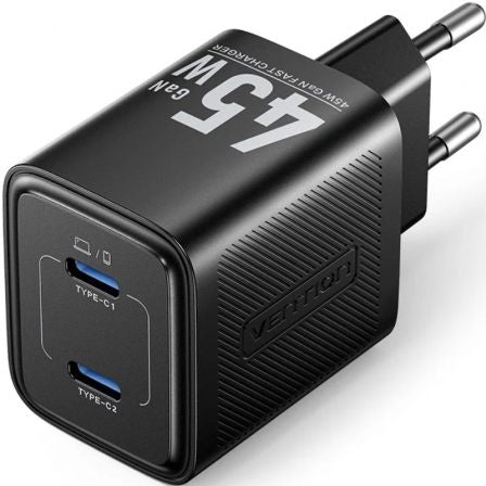 Cargador de Pared GaN Vention FEFB0-EU/ 2xUSB Tipo-C/ 45W_0