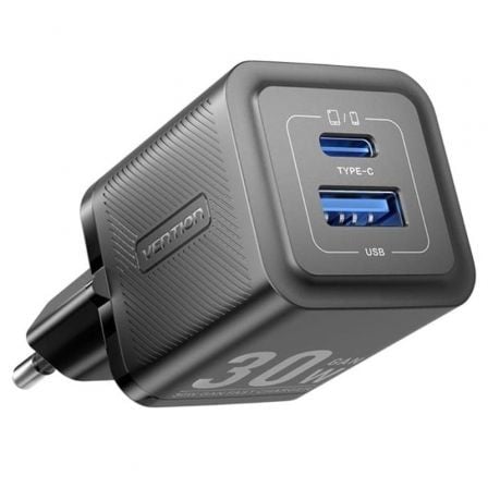 Cargador Gan de Pared Vention FEQB0-EU/ 1xUSB Tipo-C/ 1xUSB/ 30W_0
