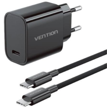 Cargador de Pared GaN Vention G18B0-EU/ 1xUSB Tipo-C + Cable USB Tipo-C/ 30W_0