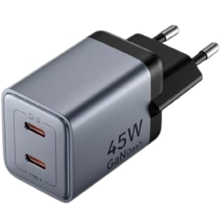 Cargador de Pared GaN Vention TZ-FCDH0-EU/ 2xUSB Tipo-C + Cable USB Tipo-C/ 45W_0