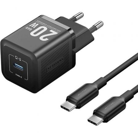 Cargador Gan de Pared Vention TZ-FEPB0-EU-01/ 1xUSB Tipo-C + Cable USB Tipo-C/ 20W_0