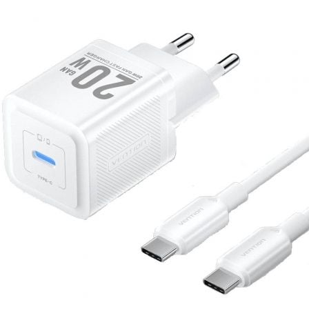 Cargador Gan de Pared Vention TZ-FEPW0-EU-01/ 1xUSB Tipo-C + Cable USB Tipo-C/ 20W_0