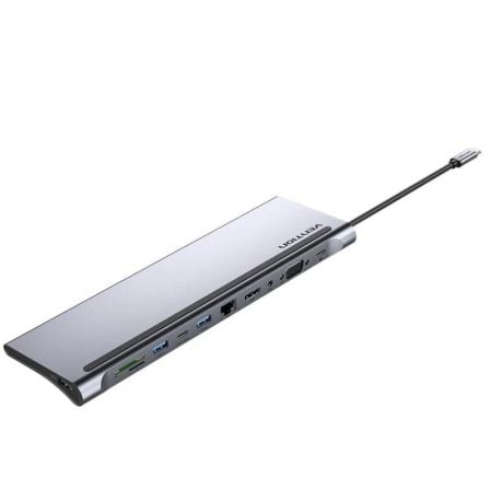 Docking USB Tipo-C Vention THTHC/ 1xHDMI/ 1xVGA/ 3xUSB/ 1xUSB Tipo-C/ 1xUSB Tipo-C PD/ 1xRJ45/ 1xLector Tarjetas SD y MicroSD/ Jack 3.5/ Gris_0