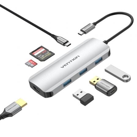 Docking USB Tipo-C Vention TOJHB/ 1xHDMI/ 3xUSB/ 1xUSB Tipo-C/ 1xLector tarjetas/ Gris_0