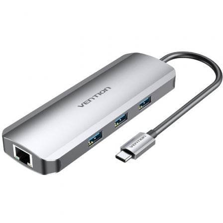 Docking USB Tipo-C Vention TOLHB/ 1xHDMI/ 3xUSB/ 1xUSB Tipo-C PD/ 1xRJ45/ 1xLector Tarjetas SD/ 1x MicroSD/ Jack 3.5/ Gris_0