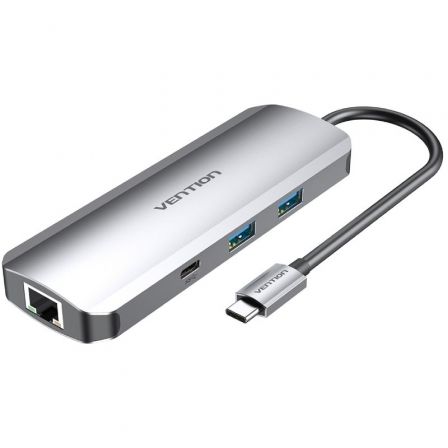 Docking USB Tipo-C Vention TOMHB/ 1xHDMI/ 2xUSB/ 1xUSB Tipo-C/ 1xUSB Tipo-C PD/ 1xRJ45/ 1xLector Tarjetas SD y MicroSD/ Jack 3.5/ Gris_0
