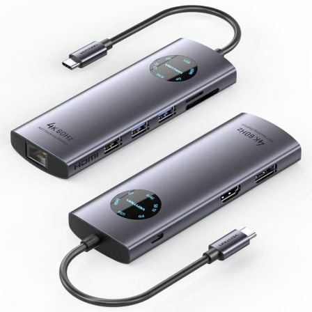 Docking USB Tipo-C Vention TQUHB/ 1xHDMI 4K/ 1xDisplayPort/ 3xUSB/ 1xRJ45/ 1xUSB Tipo-C PD/ 1xLector Tarjetas/ Gris_0