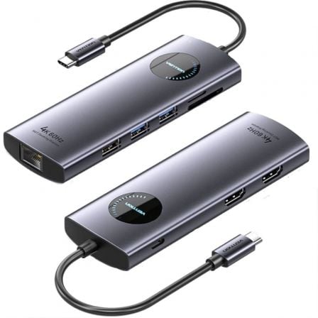 Docking USB Tipo-C Vention TQVHB/ 2xHDMI/ 3xUSB/ 1xRJ45/ 1xLector de Tarjetas/ 1xUSB Tipo-C PD/ Gris_0