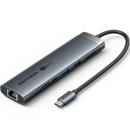 Docking USB Tipo-C Vention TGUHB/ RJ45/ 2xUSB/ 1xUSB Tipo-C/ 1xHDMI/ 1xUSB Tipo-C PD/ 1xLector de Tarjetas/ Gris_0