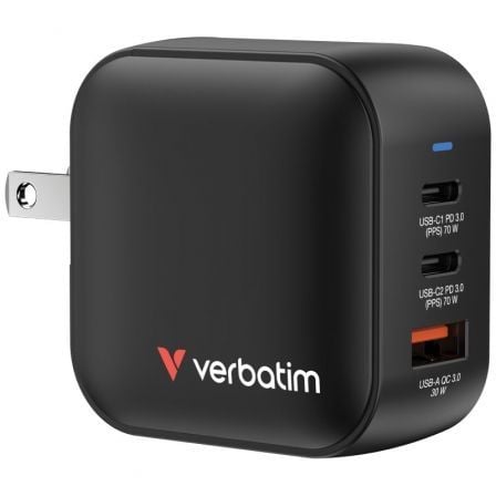 VERBATIM CARREGADOR MINI GAN 70W 2x USB-C 1x USB-A BLACK_0