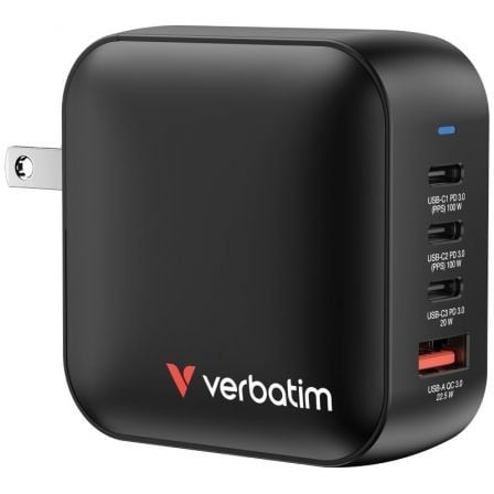 VERBATIM CARREGADOR MINI GAN 100W 3x USB-C 1x USB-A BLACK_0