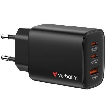 Cargador de Pared GaN Verbatim Essentials/ 2xUSB Tipo-C/ 1xUSB/ 65W_1