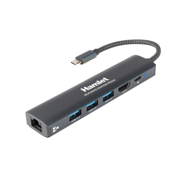 Docking Station HAMLET HDKC-PD220 / Preto / 100W USB-C PD, 3xUSB 3.0, LAN, HDMI 4K_0