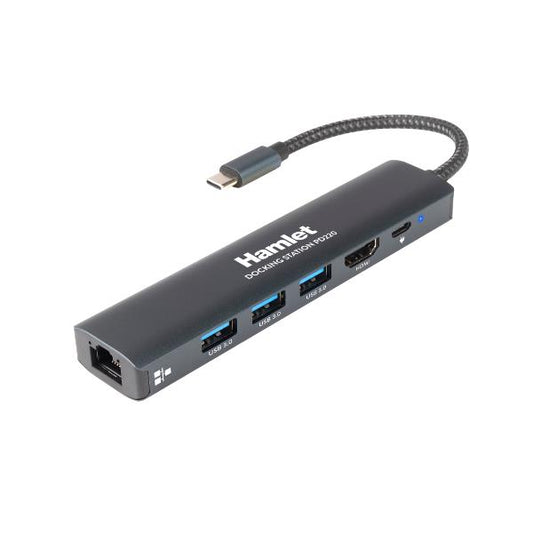 Docking Station HAMLET HDKC-PD220 / Preto / 100W USB-C PD, 3xUSB 3.0, LAN, HDMI 4K_0