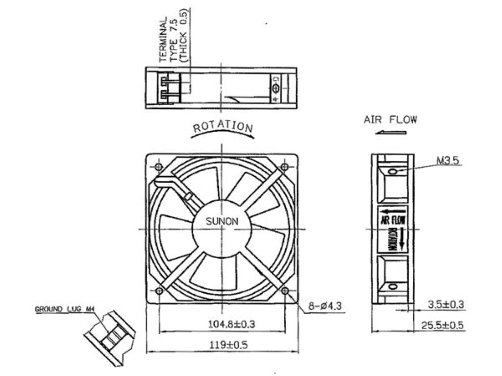 VENTILADOR SUNON - MANGA 230 VCA - 120 x 120 x 25 mm_0