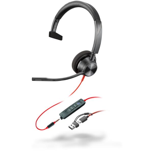 Auricular Poly Blackwire 3315 para Microsoft Teams + Adaptador USB-C/A/ con Micrófono/ Jack 3.5/ Negro_1