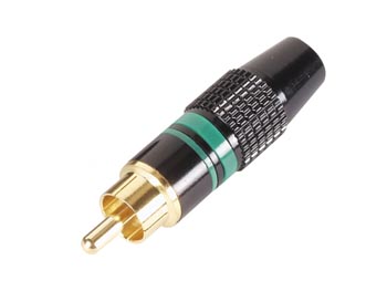 PLUG RCA MACHO - PONTA OURO - CARCAÇA PRETA - ANEL VERDE_0
