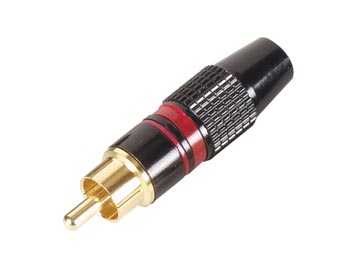 PLUG RCA MACHO - PONTA OURO - CARCAÇA PRETA - ANEL VERMELHO_0