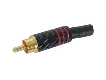 PLUG RCA MACHO - PONTA OURO - CARCAÇA METAL PRETA - VERMELHO_0
