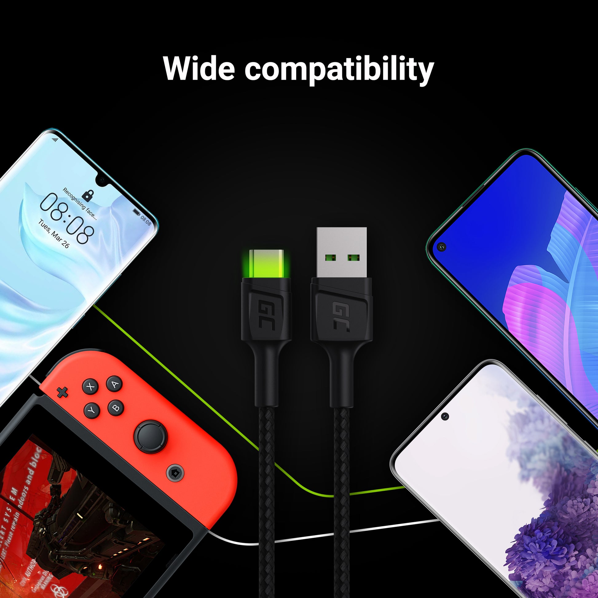 Green Cell Cable Ray USB Cable - USB-C 120cm with green LED backlight and support fast charging Ultra Charge, QC 3.0_4